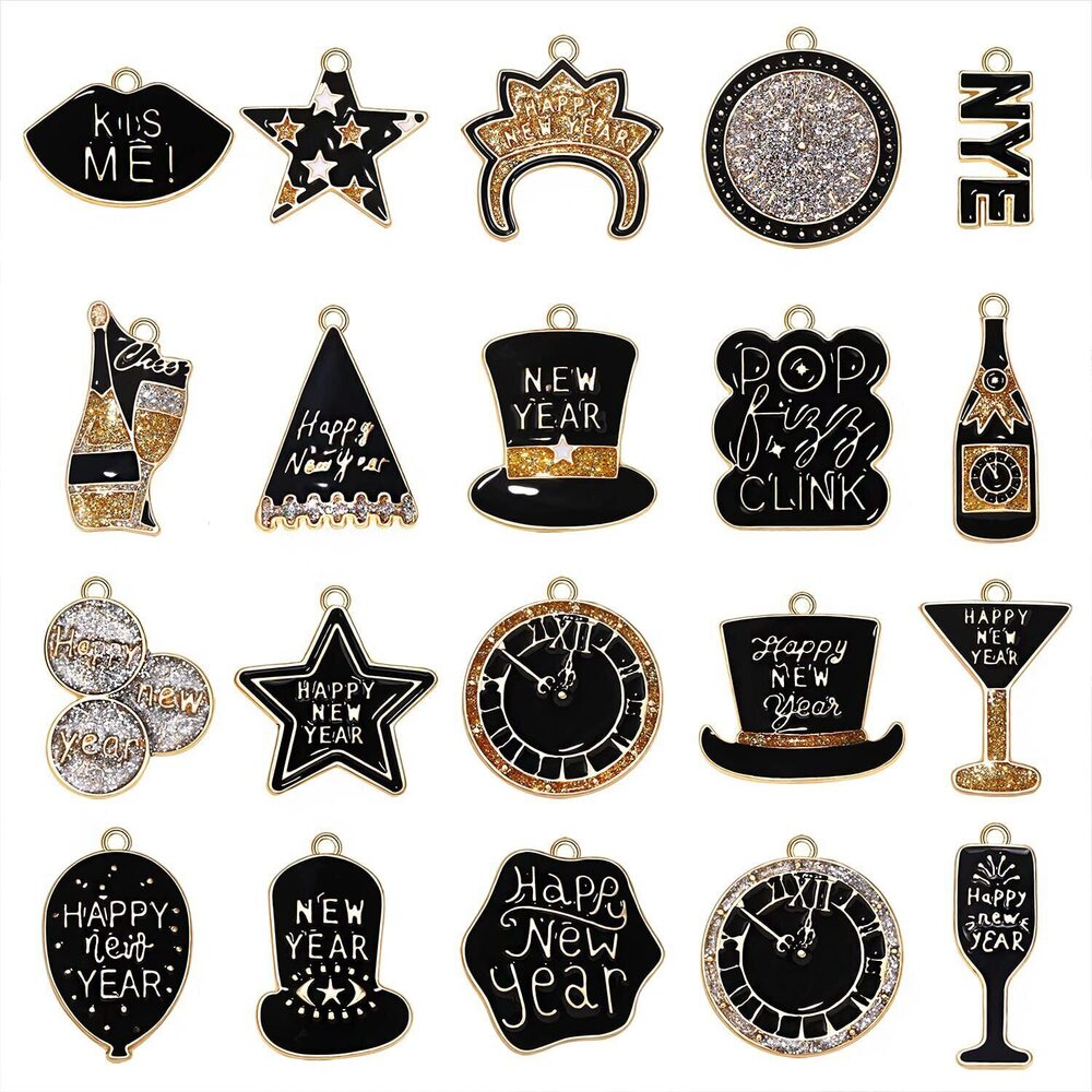 6387 20PCS New Year's Eve Bracelet Making Charms, Assorted Glittery Enamel